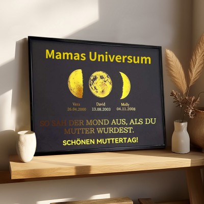 Benutzerdefinierter Kunstdruck, Mutter-Mondphasen-Rahmenschild mit Kindernamen, personalisiertes Familiengeschenk aus Holz für Mutter, Oma, einzigartige Geschenkideen zum Muttertag