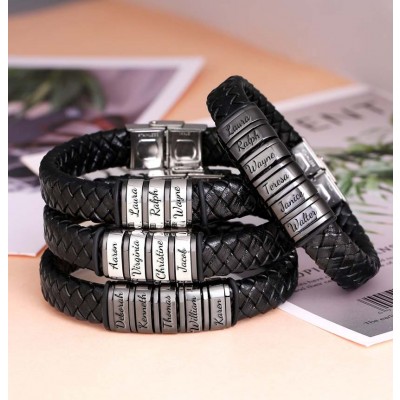 Personalisiertes Herrenperlen-Lederarmband mit 1-10 Perlen