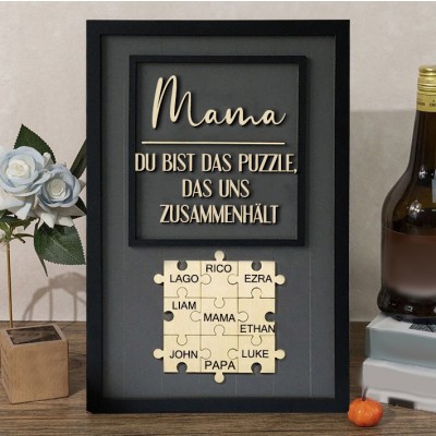 Personalisiertes Schild aus Holz-Mutter-Puzzleteilen mit Kindernamen, einzigartige Geschenkideen zum Muttertag, perfektes Familiengeschenk für Mutter und Oma