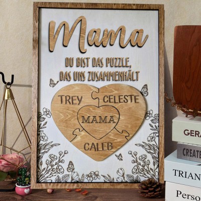 Muttertags-Puzzle-Schild, Muttertagsgeschenk, Muttertagsschild, Du bist das Stück, das uns zusammenhält, personalisiertes Geschenk für Mama