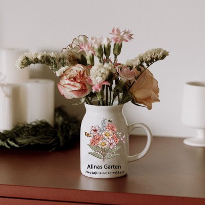 Personalisierter Kunstdruck, Mimis Garten, Geburtsblumenstrauß, Vase mit Kindernamen, Familiengeschenk für Mama, Oma, Geburtstagsgeschenk, Muttertagsgeschenkideen
