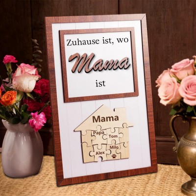 Mama, du bist das Puzzleteil, das uns zusammenhält – personalisiertes Namensschild mit Puzzleteil und Kindernamen – Geschenkidee zum Muttertag