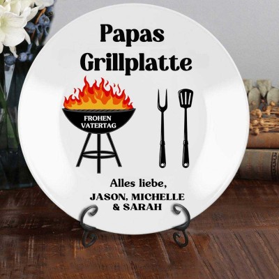 Personalisierter Grillteller für Papa mit den Namen der Kinder. Benutzerdefinierter Home Plate. Geschenke für Papa. Einzigartiges Vatertagsgeschenk von Kindern.