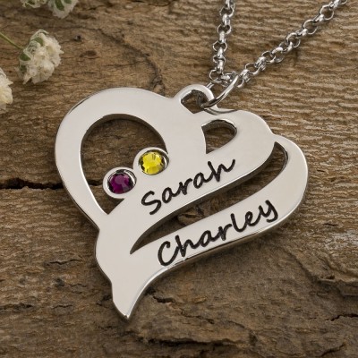 Personalisierte Halskette „Zwei Herzen für immer eins“ mit Geburtssteinen und Namen, Geschenk für Seelenverwandte, Freundin, Jahrestagsgeschenk für die Ehefrau