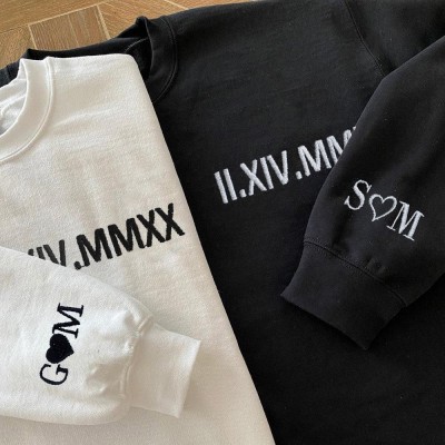 Individuell besticktes Sweatshirt mit römischen Ziffern, Kapuzenpullover, Geschenkideen für Paare, Jahrestagsgeschenke