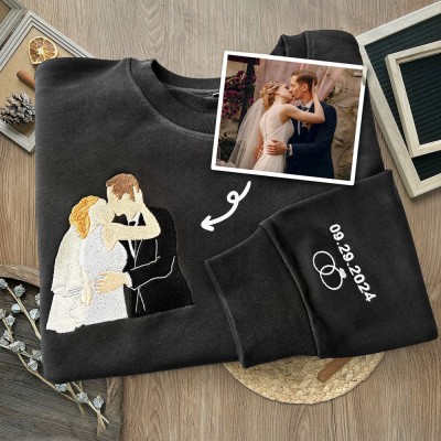 Personalisiertes Foto besticktes Paar Sweatshirt Hoodie Jahrestag Geschenkideen Liebesgeschenke