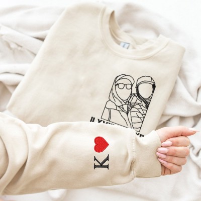 Personalisiertes Datum mit römischen Ziffern und gesticktem Foto-Sweatshirt, Kapuzenpullover, Geschenkideen zum Jahrestag, Geschenk für Paare