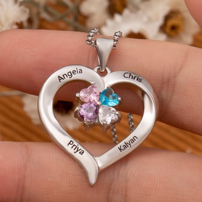 Personalisierte, herzförmige Geburtsstein-Halskette mit gravierten Namen – Familienerinnerungsgeschenke für Mama und Oma