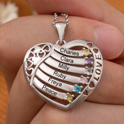 Personalisierte herzförmige Halskette mit eingravierten Namen und Geburtssteinen – Einzigartige Geschenke für Mama und Oma