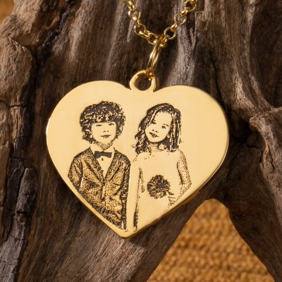 Personalisierte, herzförmige Halskette mit graviertem Foto-Porträt für Paare, Geschenk für sie, Jubiläumsgeschenk, Valentinstagsgeschenk