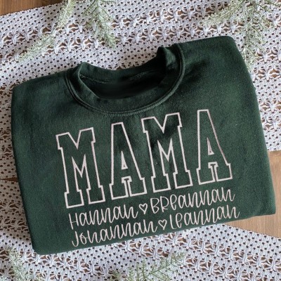 Personalisiertes Kunst-Print Mama Sweatshirt Hoodie mit den Namen der Kinder – Einzigartiges Geschenk für Mütter, Geschenkidee zu Weihnachten