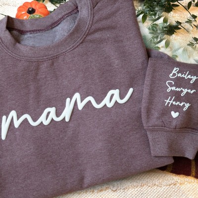 Personalisiertes Mama-Sweatshirt mit den Namen der Kinder auf dem Ärmel – Geburtstagsgeschenk für die Mutter, Geschenk für frischgebackene Mütter, Geschenkideen zum Muttertag