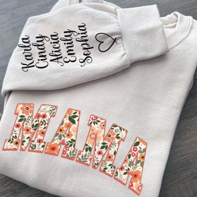 Personalisiertes Sweatshirt mit Blumenmotiv und gesticktem „Mama“-Schriftzug – Ein Erinnerungsgeschenk für die Mutter, Geschenkidee zu Weihnachten