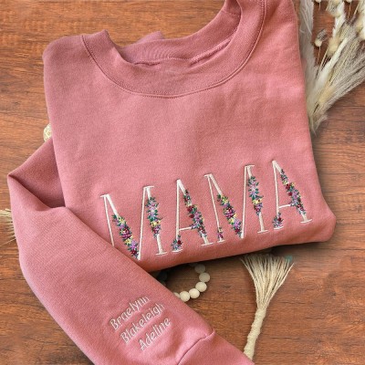 Personalisiertes besticktes Sweatshirt mit Blumenmotiv für Mama – Einzigartige Weihnachtsgeschenkidee