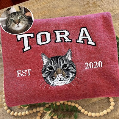 Benutzerdefiniertes Haustier-Katzenporträt mit Foto, besticktes Sweatshirt, personalisierte Katzengeschenke, einzigartige Geschenke für Katzenliebhaber, Weihnachtsgeschenk