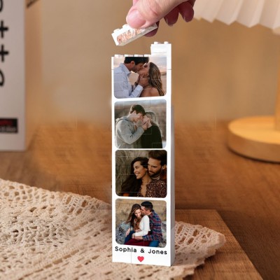 Personalisiertes Fotopuzzle auf Baustein für Paare. Einzigartige Geschenkideen zum Jahrestag. Valentinstagsgeschenke für Sie und Ihn.