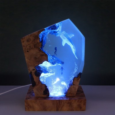 Ozean-Wal-Hai-Paar-Taucher-Harz-Holzlampe-Nachtlicht-Geburtstagsgeschenk-Ideen für ihr Paar-Jubiläums-Geschenke für Freund-Freundin-spezielles Valentinstag-Geschenk
