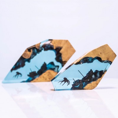 Oktopus Unterwasser-Schiffswrack-Nachtlicht, Kunstharz-Holzlampe, blauer Ozean, Miniatur-Geburtstagsgeschenk, kreatives Geschenk für Freund und Freundin, einzigartiges Geschenk für Paare