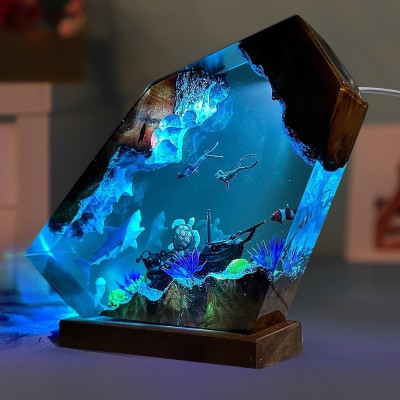 Weiße Hai- und Schildkrötenpaar-Taucherlampe aus Holzharz, Geburtstagsgeschenkidee für Freundin, Paar, Jahrestagsgeschenk, Valentinstagsgeschenk zum Tauchen