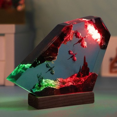 Feuerdrache und Eisdrache, Kunstharz-Holzlampe, einzigartiges Paar-Geschenk für Freund, Freundin, besonderes Geburtstagsgeschenk für Seelenverwandte, Geschenkideen zum Valentinstag