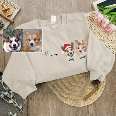 Benutzerdefinierter Hunde-Kapuzenpullover, Haustier-Weihnachts-Sweatshirt mit gesticktem Foto, Geschenke für Hundebesitzer, Weihnachtsgeschenk für Haustierliebhaber