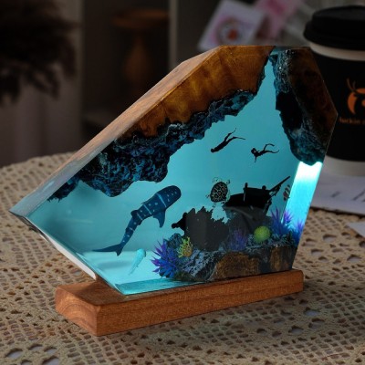 Paar Taucher Marine Epoxidharz Nachtlicht Harz Holz Lampe Geburtstagsgeschenk für Paar Valentinstag Geschenk für Seelenverwandte Nachttisch Geschenk für Freundin
