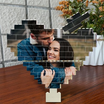 Personalisierter Herz-Baustein-Fotoblock, Andenkengeschenk für Freundin, Ehefrau, Valentinstagsgeschenk für Paare