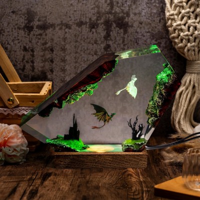 Handgefertigte Lampe "Drachenpaar" aus Epoxidharz und Holz | Geschenk für Paare, Geburtstagsgeschenk für Ihn & Weihnachten