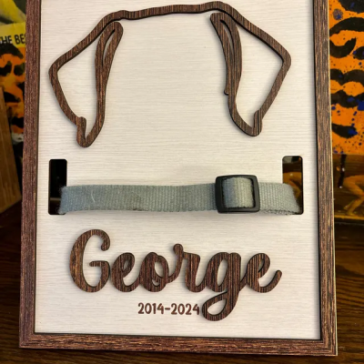 Personalisierter Rahmen mit Hundeohren-Silhouette und Halsbandhalter | Gedenkgeschenk für Hundeliebhaber, einzigartiges Weihnachtsgeschenk