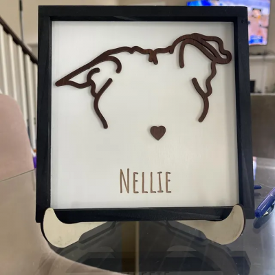 Personalisierter Gedenkrahmen aus Holz mit Hundeohren-Silhouette | Andenken & Geschenk bei Haustierverlust für Hundeliebhaber, einzigartiges Weihnachtsgeschenk