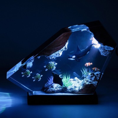 Orca und Schildkröte Harz Holzlampe Nachtlicht für ihren Geburtstag, Andenken, Geschenkideen für ihn, einzigartige Nachtlicht-Geschenkideen, Geschenk für Paare