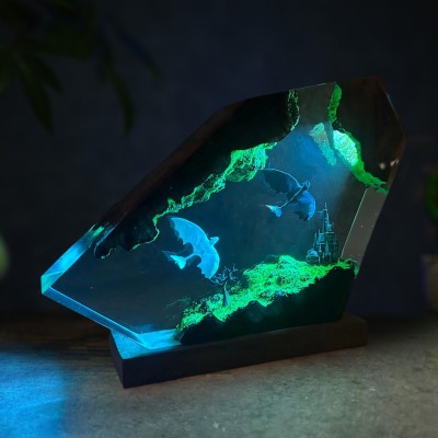 Eisdrachen-Lampe aus Epoxidharz und Holz | Geschenk für Paare, Weihnachts- & Geburtstagsgeschenk für Ihn