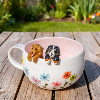 Personalisierte Tasse mit Blumenmotiv und Haustierfigur – Geschenk für Hundebesitzer – Erinnerungsgeschenk für Tierliebhaber – Weihnachtsgeschenk