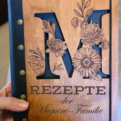 Personalisiertes Rezeptbuch mit Ledereinband, leeres Notizbuch mit Holzeinband für Mutter, Oma, Weihnachtsgeschenke
