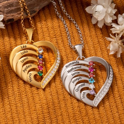 Personalisierte Herzkette mit Namen und Geburtssteinen – Ein einzigartiges Geschenk für Mama und Oma.
