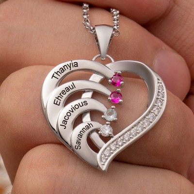 Personalisierte Geburtsstein-Halskette mit Namen, Familiengeschenk für die Mutter, einzigartiges Geschenk für die Großmutter