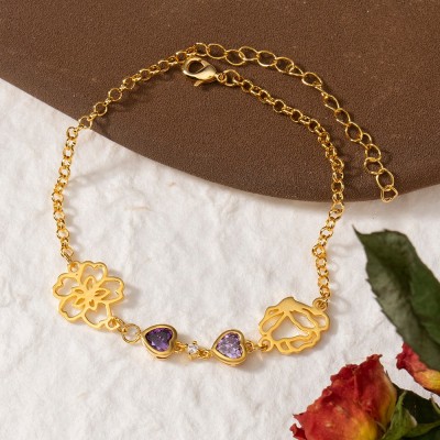 Personalisiertes Armband mit Geburtsmonatsblume und Geburtsstein-Design für Frauen – Geschenk für Mama, Oma, Geburtstagsgeschenk für sie