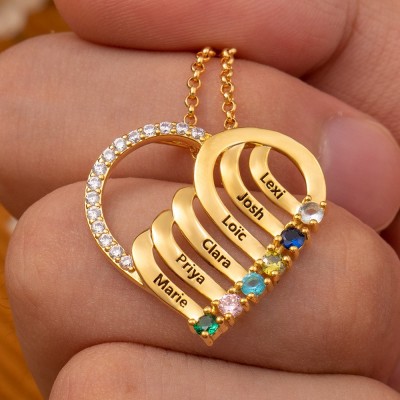 Personalisierte Halskette mit gravierten Namen und Geburtssteinen – ein Erinnerungsgeschenk für Mama, Oma oder frischgebackene Mütter. Geschenkideen für besondere Anlässe.