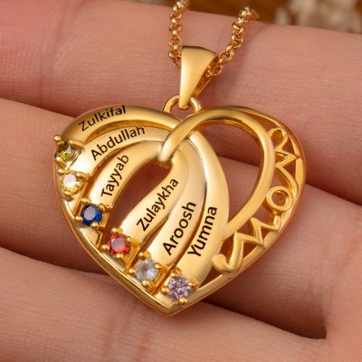 Personalisierte, herzförmige Geburtsstein-Halskette mit den Namen der Kinder – ein Erinnerungsgeschenk für Mama, Oma oder frischgebackene Mütter.