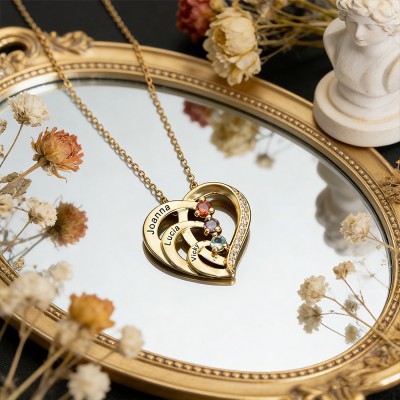 Personalisierte Namenskette mit Gravur und Geburtsstein – Familienschmuck, Herzkette, perfektes Geschenk zum Geburtstag oder Muttertag