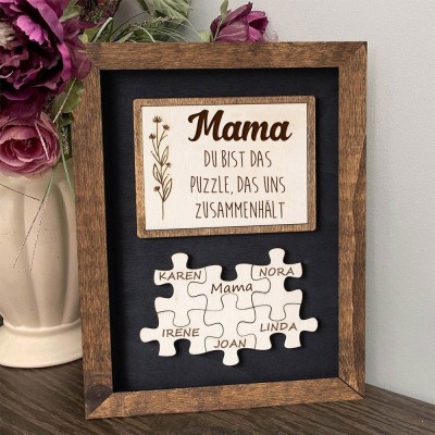 Personalisierte Puzzleteile, Holzrahmen, Namensschild, Familienandenken, Geschenk für Mutter, Oma, einzigartige Geschenkideen zum Muttertag