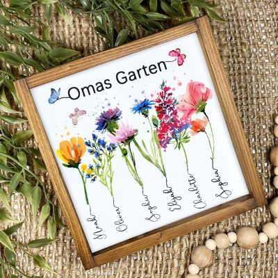 Personalisiertes Holzschild mit Geburtsblumen-Druck für den Garten Ihrer Mutter, Familienrahmen mit den Namen Ihrer Kinder, einzigartige Geburtstagsgeschenke für Mama, Oma, Babyparty, Muttertag, Geschenkideen
