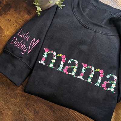 Personalisiertes Mama-Sweatshirt mit Kindernamen bestickt - Geschenkideen zum Muttertag