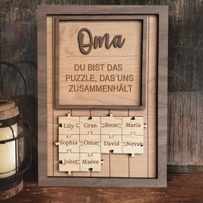Personalisiertes Holzschild mit den Namen der Kinder, Puzzleteil, einzigartiges Geburtstagsgeschenk für Mama, Oma, Muttertagsgeschenk, Schwangerschaftsgeschenk