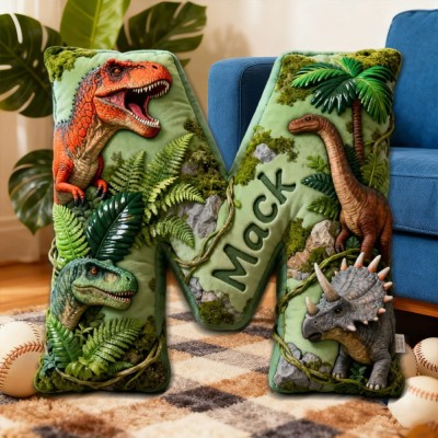 Personalisiertes Dinosaurier-Welt-Buchstabenkissen mit individuellem Namen – das perfekte Weihnachtsgeschenk für Kinder
