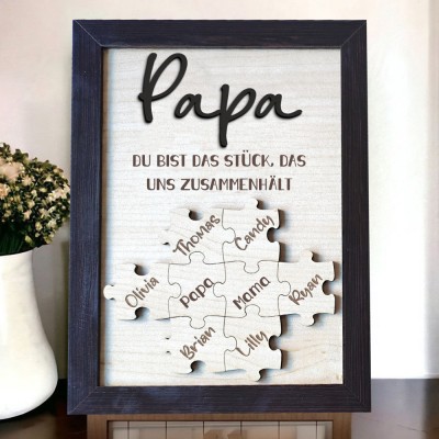 Personalisiertes Familienschild aus Holz, PAPA Puzzle Schild, Einzigartige Geburtstagsgeschenke für Papa, individuelles Puzzle-Andenkenschild, Familiengeschenk für Opa, Vatertagsgeschenk