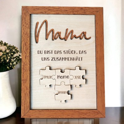 Personalisiertes Muttertags-Puzzle-Schild aus Holz, Mama-Puzzle, Familien-Puzzle-Schild, Geschenke für Mama Oma, individuelles Puzzle-Schild, Wohndekor-Geschenk