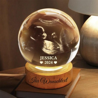 Personalisierte Ultraschall-Kristallkugellampe – Erinnerungsstück an das Baby-Sonogramm, Nachtlicht fürs Kinderzimmer, Geschenk zur Babyparty