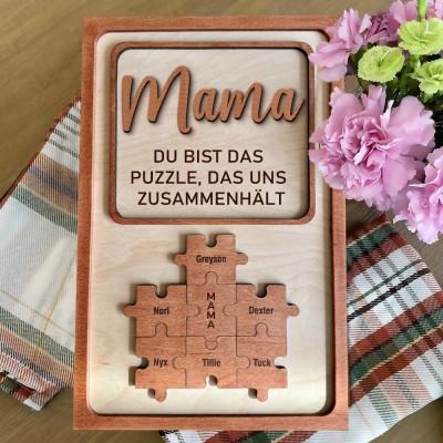 Personalisiertes Namensschild aus Holz für Mama, personalisiertes Familienpuzzleschild mit dem Namen des Kindes, einzigartige Geschenkidee zum Muttertag für Mama, Oma