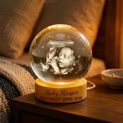Personalisierte Kristallkugel-Nachtlampe mit Baby-Ultraschallbild – Erinnerungsstück an das Sonogramm, Babyankündigung & Muttertagsgeschenk